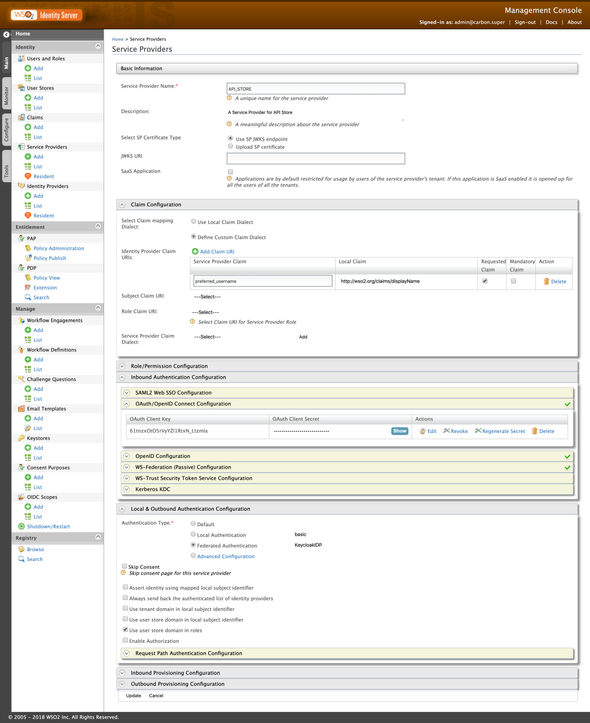 API_STORE Service Provider Configurations