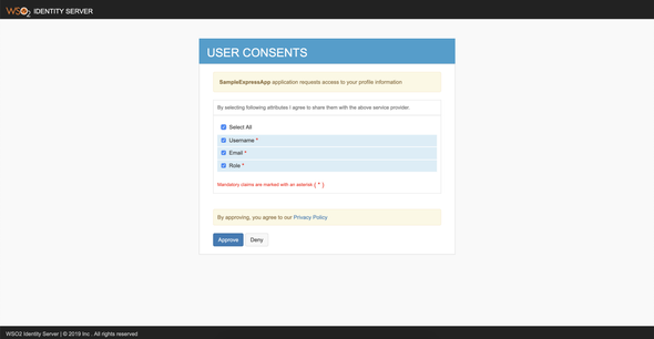 WSO2 Identity Server: User Consent Page